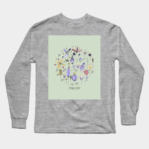 Flower child - soft green Long Sleeve T-Shirt by FluxionHub